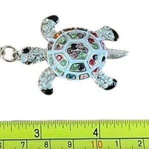 Gold Tone Rhinestone TURTLE Keychain Keyring Key Chain Ring Purse Charm